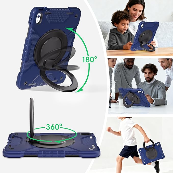 Andnary Case for iPad (A16) 11th Generation 11 inch 2025/10th Generation 10.9 inch 2022, Shockproof Cover with Screen Protector/360° Rotate Handle/Bracket/Pen Holder/Shoulder Strap (Navy+Black)