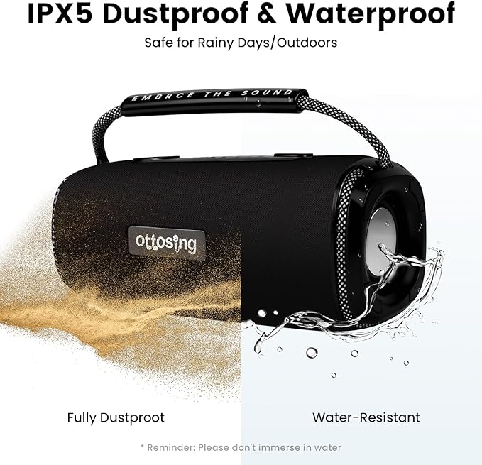 IPX5 Waterproof Portable Bluetooth Speaker 5W Stereo Sound with Bluetooth 5.3, TWS, 1200mAh Battery, USB-C Fast Charge, for Outdoor/Party/Home