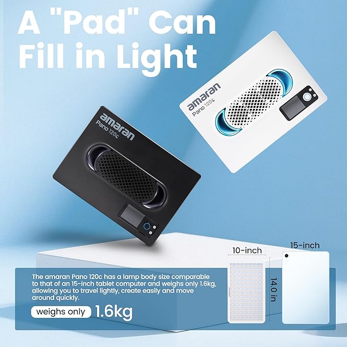 Amaran Pano 120c Kit Led Video Panel Light 120W RGBWW Full Color Lights,CCT 2,300K-10,000K,12 Lighting Efects,App Control,Support USB-C PD,with Softboxes and Carrying Case (White)