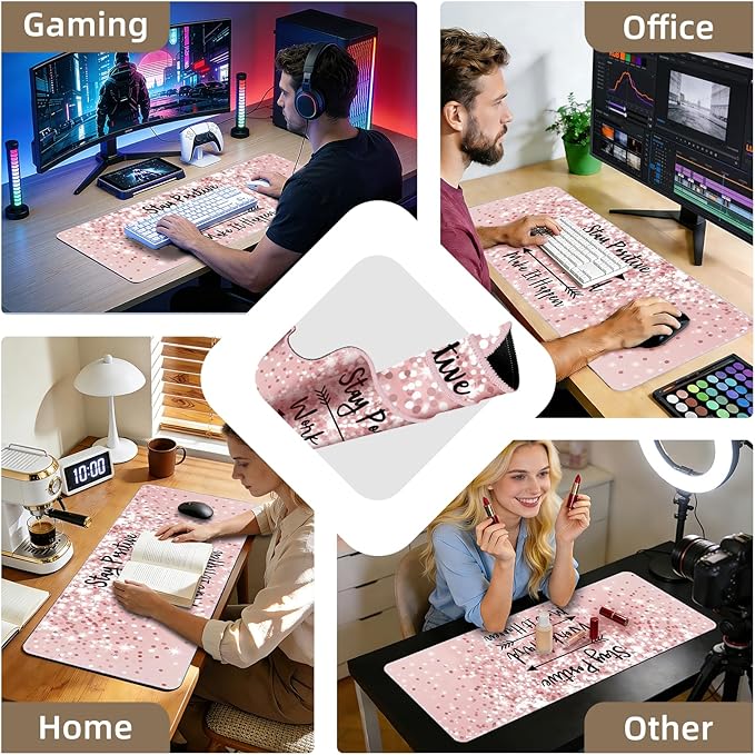 Galdas Gaming Mouse Pad XXL XL Large Long Extended Big Mousepad Non-Slip Rubber Keyboard Mouse Pad with Stitched Edges for Laptop Home Office (31.5x11.8x0.08 Inch) … (Bling Words)