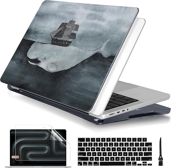 Batianda for MacBook Pro 14 Inch Case 2026-2021 Release M5 M4 M3 M2 M1 Pro/Max, 1.2mm Slim Creative Graphic Hard Shell Cover with Keyboard Cover, Screen Protector 4-in-1 Bundle, Shark