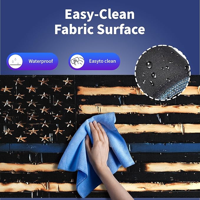 Extra Large Gaming & Office Mouse Pad (31.5" x 11.8") – Rustic Wood American Flag Retro US Thin Blue Line Design, Anti-Slip XXL Desk Mat with Durable Stitched Edges & Smooth Cloth Surface