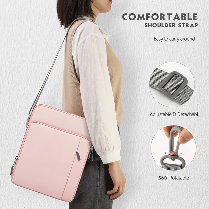 MoKo 10-13 Inch Tablet Sleeve Bag Carrying Case with Pockets Fits New 13 Inch iPad Pro M5 & Air M3, Pro 12.9/11 in,iPad 10th/Air 5/4th 10.9, i-Pad 7/8/9th 10.2, Galaxy Tab S8+/S9+ 12.4, Pink