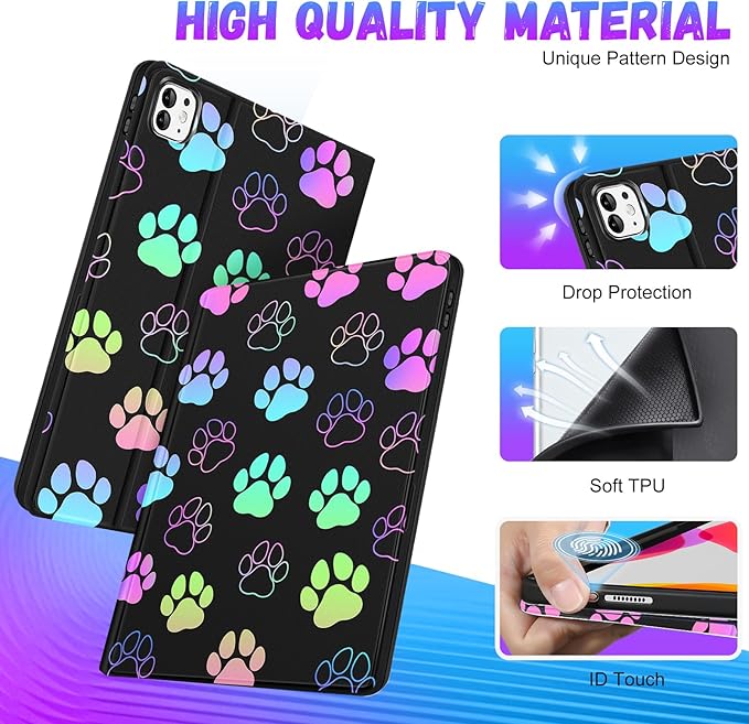 Uppuppy for iPad Pro 13 Inch Case 2024 - Women Cute Girls Folio Smart Cover with Pencil Holder Kids Girly Design Unique Pretty Dog Print for iPad Pro M4 13 Inch Cases A2925 A2926 A3007