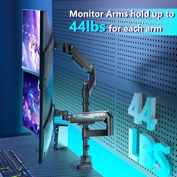 WALI Dual Monitor Mount for Ultrawide Heavy Duty Curved Monitor Stacking, Dual Monitor Arms Fits 13-49 Inch for Ultrawide Screens up to 44lbs, 49 inch Monitor Arm, Black