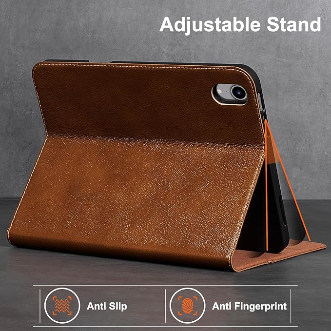 Gexmil Premium Leather Case for iPad mini 7 (A17 Pro) 2024 / iPad mini 6 Generation 2021 8.3 Inch,Pencil Holder, Magnetic Closure,Shockproof Cowhide Cover,Adjustable Stand,Yellow Brown