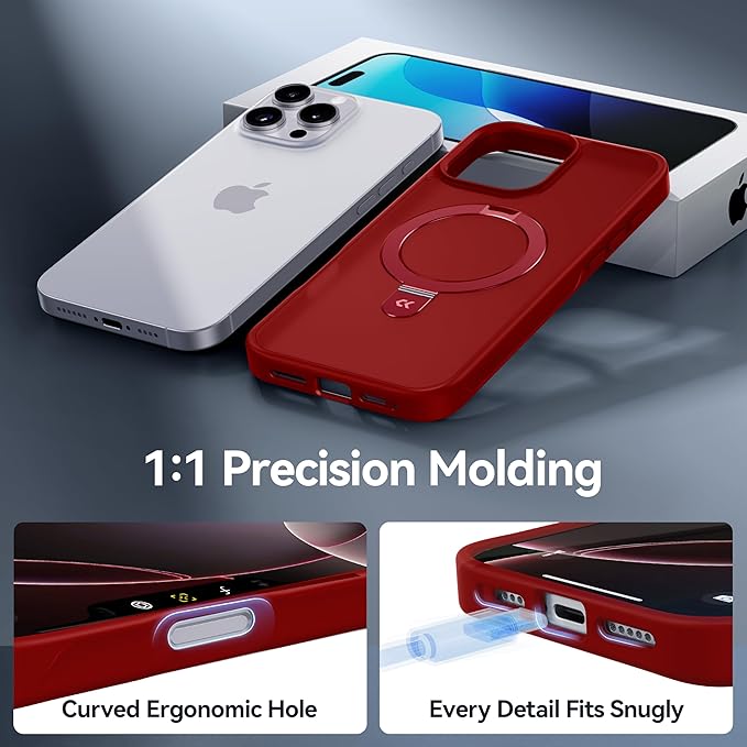 CASEKOO Ultra-Magnetic Stand for iPhone 16 Pro Case [Military Drop Protection] [Compatible with MagSafe] Shockproof Translucent Matte Slim Ring Holder Case for iPhone 16 Pro 6.3", Red