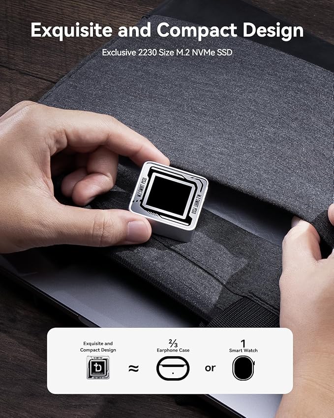 DOCKCASE Pocket M.2 2230 NVMe SSD Enclosure,Support 3s PLP Prevents Write Data Loss,USB 3.2 Gen 2 Type-C (10 Gbps), fits NVMe PCIe, Exclusive to Size 2230,Support M-Key B+M Key UASP (Silver)