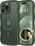 CAPRARO for iPhone 16 Pro Max Case for Women Girls, Upgraded [Full Camera Protection] [Compatible with MagSafe] Cute Wave Translucent Matte Phone Case for iPhone 16 Pro Max, Deep Green