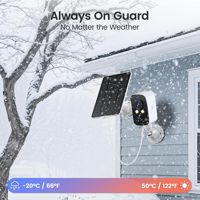 Security Camera Wireless Outdoor, 2.4G WiFi, Battery & Solar Powered, Magnetic, Free Human Detection, Free 7-Day Cloud/SD, Night Vision, Siren, 2-Way Talk, 2K, IP65