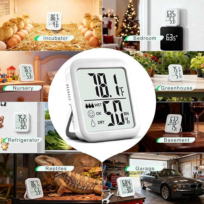 Antonki 2 Pack Room Thermometer for Home, Hygrometer Indoor Humidity Meter Gauge, Digital Temperature and Humidity Monitor Sensor for House, Terrarium, Incubator, Greenhouse - Battery Included