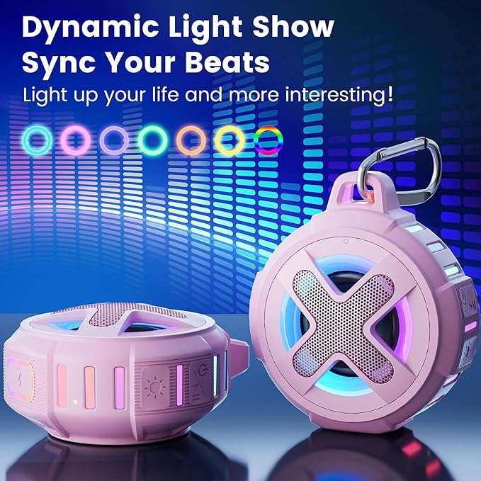 XLEADER X8(2 Gen) Upgraded, Bluetooth Shower Speaker, Certified IP67 Waterproof, 10W Pro Sound&Deep Bass, 24Hrs Playtime, Stocking Stuffers, White Elephant Gifts, for Teens Women, Pink