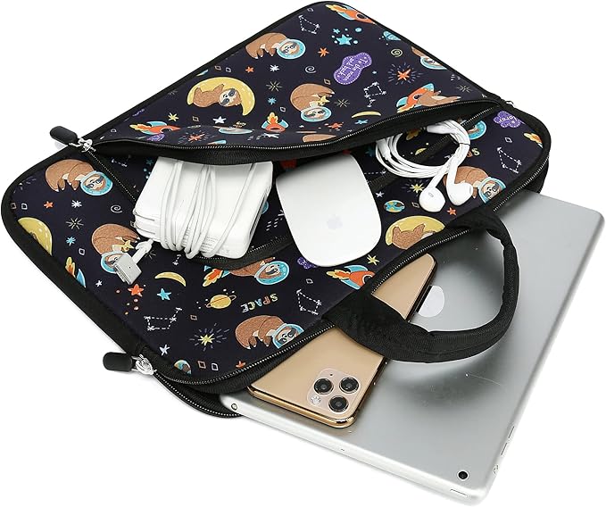 11 11.6 12 12.1 12.5 inches Laptop Sleeve Chromebook Case Ultrabook Case Notebook Sleeve PC Messenger Bag Tablet Case Neoprene Handle Sleeve for Women Men, Two Pockets(Space Sloth)