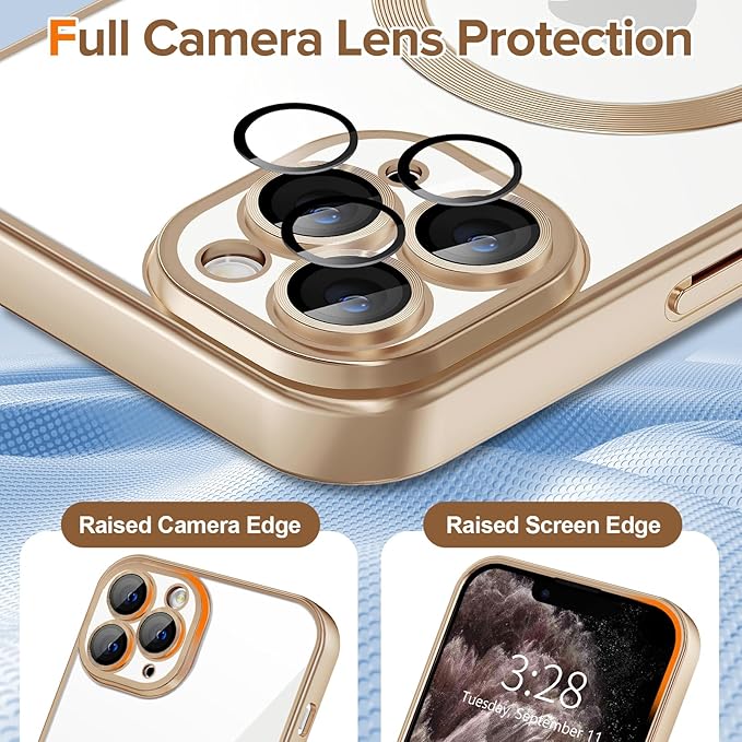 Hython Magnetic Clear for iPhone 11 Pro Max Case with Camera Lens Protector [Compatible with MagSafe] Plating Edge Slim Soft TPU Cover Protective Phone Case for iPhone 11 Pro Max, Matte Desert Brown