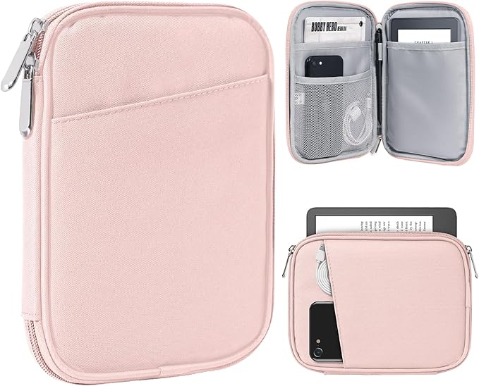 TiMOVO 6-7 Inch Tablet Sleeve for eReader Book Paperwhite/Colorsoft Signature Edition, Protective Sleeve Cover Case with Pocket for E-Reader/Oasis & Kobo Devices, Pink