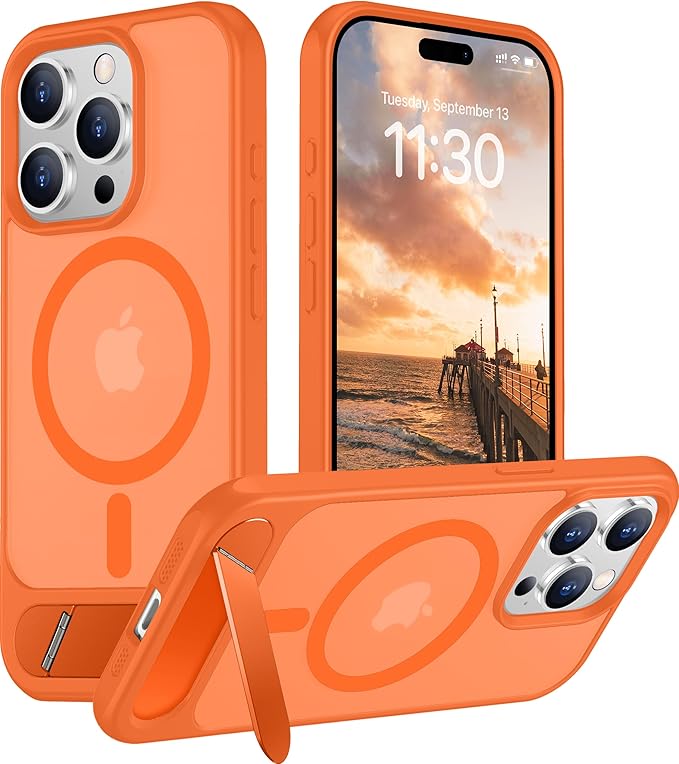 Magnetic Compatible with iPhone 15 Pro Case, [Built-in Invisible Kickstand][Compatible with MagSafe][Military Grade Shockproof] Slim Translucent Matte Phone Case for iPhone 15 Pro 6.1"