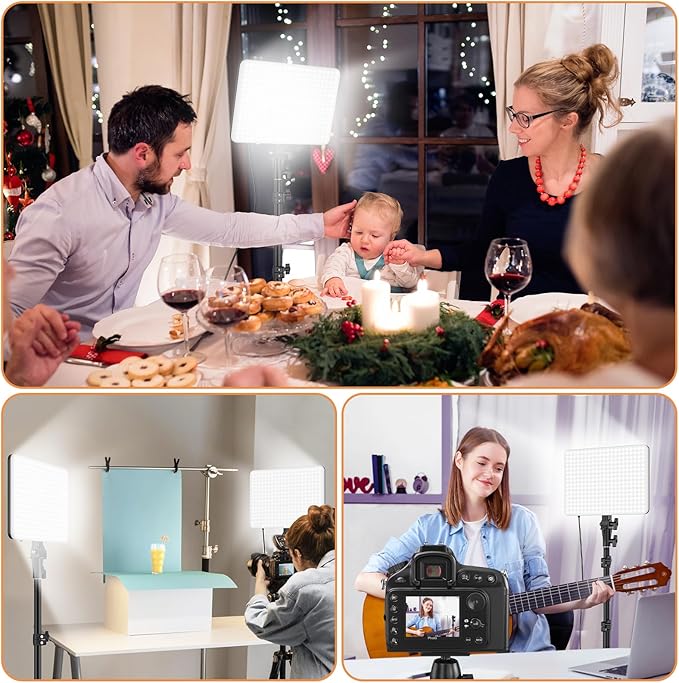 2-Pack LED Video Lighting Kit, Anautin 15W/1700Lux Photography Lighting with Tripod Stand, 2500-8500K Dimmable Streaming Light for Video Recording, Gaming, Podcast, Barber, Salon, TikTok, YouTube