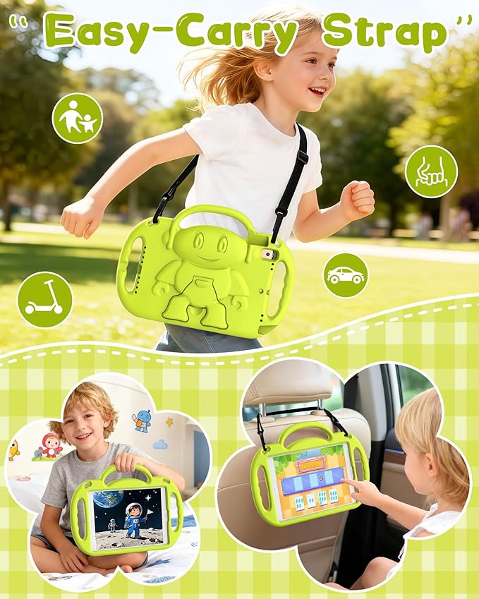 Kids Case for iPad 9th/8th/7th Generation (10.2 inch,2021/2020/2019), Kids Case for iPad Air 3rd Gen 10.5"/Pro 10.5, Durable Shockproof Cover with Shoulder Strap/Handle/Kickstand, Light Yellow
