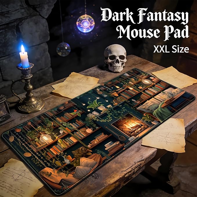 Large Mouse Pad Cozy Library, Extended Full Desk Mouse Mat Gaming Desktop Pad, Computer Keyboard Mat XXL, Vintage Office Decor Desk Laptop Cover Mat Big, Aesthetic Desk Accessories 31.5x15.7 Inch