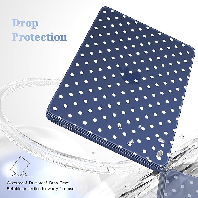 Case for 2026 MacBook Neo 13-inch Laptop with Liquid Retina Display, Release Model A3404, Sturdy Plastic Hard Shell Case + Keyboard Cover + Trackpad Film + Dust Plug, Indigo Polka Dots