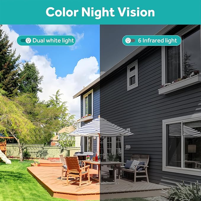 Noonkey 2 Pack Solar Security Camera Outdoor Wireless, 4MP HD Full Color Night Vision, 2.4/5GHz WiFi Home Security Camera with AI Motion Detection & Siren, 2-Way Audio, Alexa, No Wiring, Weatherproof
