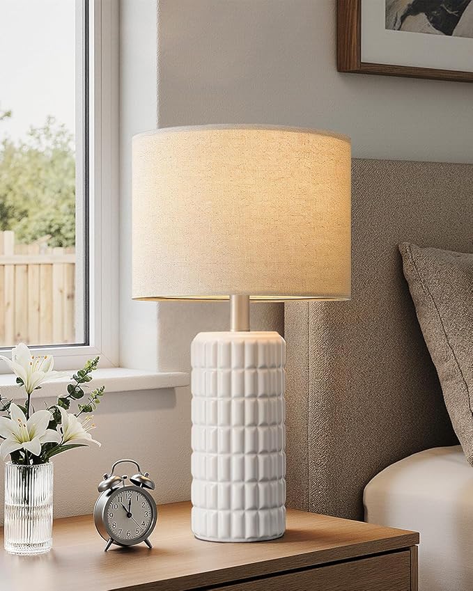 Seealle 23" Modern Ceramic Table Lamps - Table Lamps for Living Room, Farmhouse Bedside Night Stands Lamp for Bedroom, White Boho Nightstand Lamps, Desk Lamp for End Table Home Decor(Single)
