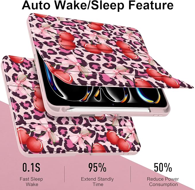 Case for iPad Pro 13 inch (M5) 2025 (M4) 2024 Release with Pencil Holder - Aesthetic Cute Design Trifold Cover with Soft TPU Bumper Clear Back Auto Sleep/Wake for Girls Women, Leopard Print