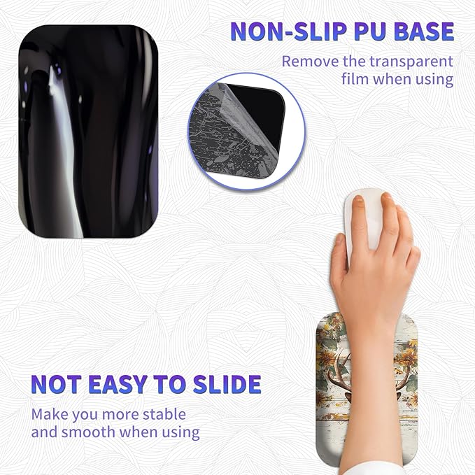 Large Mouse Pad Set, Desk Mat + Elbow Rest Pad + Coaster, Easy Typing Pain Relief, Ergonomic Arm Rest Pad with Memory Foam, Extended Desk Pad Anti-Slip Rubber Base for Office Home, Wood Sunflower Deer
