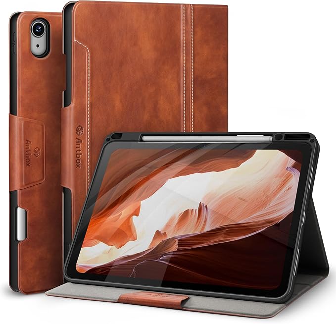 Antbox for iPad Air 13 Inch Case 2026 M4 /2025 M3 /2024 M2, Built-in Pencil Holder, Fully Supports Pencil Pro and Pencil (USB-C), Auto Sleep/Wake Function PU Leather iPad Air 13'' Cover (Brown)