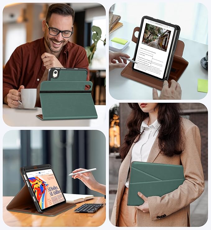 DTTO for iPad mini 7 (A17 Pro) Case, iPad mini 7th / 6th Generation Case (2024/2021), 360 Degree Rotating Premium Leather Folio Stand Cover with Pencil Holder, Midnight Green