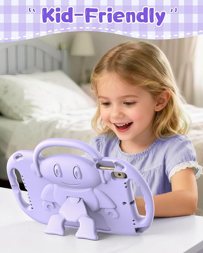 Kids Case for iPad 9th/8th/7th Generation (10.2 inch,2021/2020/2019), Kids Case for iPad Air 3rd Gen 10.5"/Pro 10.5, Durable Shockproof Cover with Shoulder Strap/Handle/Kickstand, Light Purple