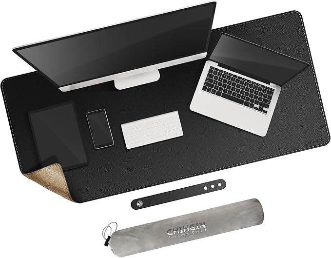 Chihein 47" x 20" 3XL Desk Mat with Cork & PU Leather, Dual Sided Desk Pad, Waterproof Computer Desk Mat for Gaming, Office, Home (Black)