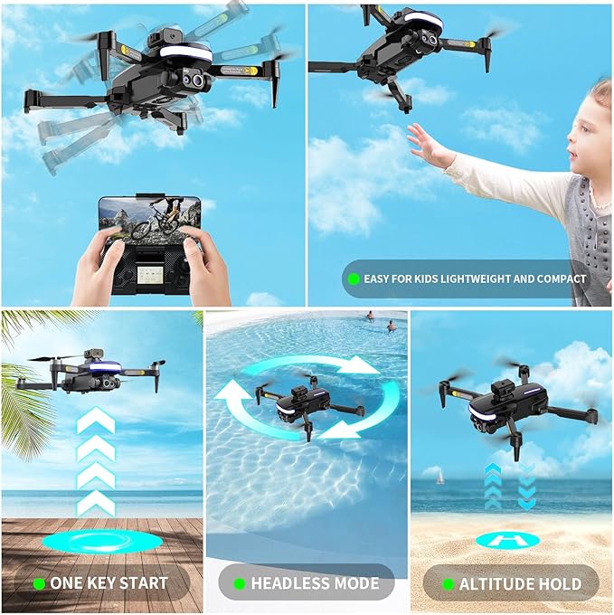 OBEST Mini Drone with Camera,P14 - WiFi VR RC Drone,HD 4K Foldable,2 Batteries, 90° Adjustable Lens,One Key Take Off/Land,Intelligent 360° Obstacle Avoidance,Carrying Case,RC Quadcopter