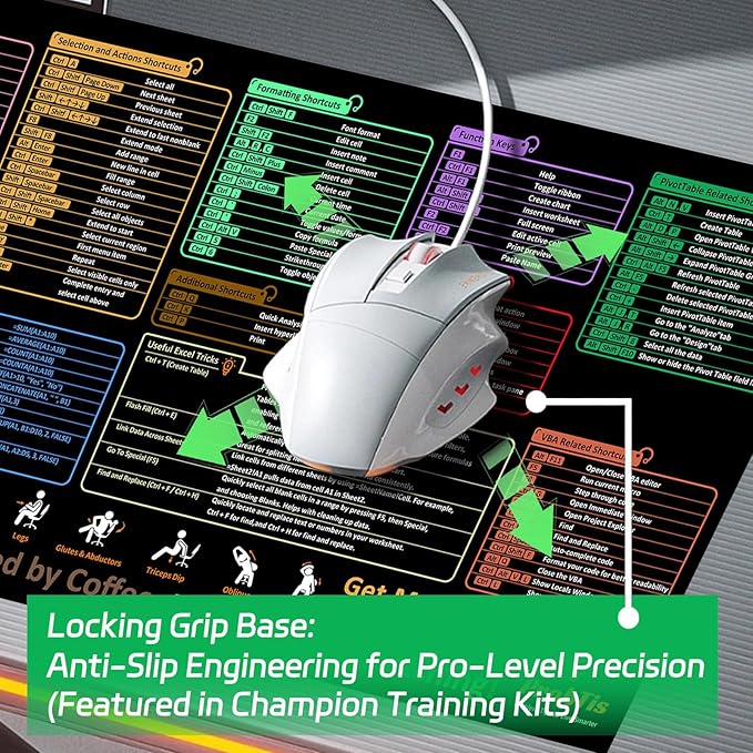 ProbTis Excel Cheat Sheet Desk Pad – XXL 35.4"x15.7" Shortcuts Mousepad for Keyboard | Non-Slip Base, Stitched Edges, Pro Office & Back to School Mat