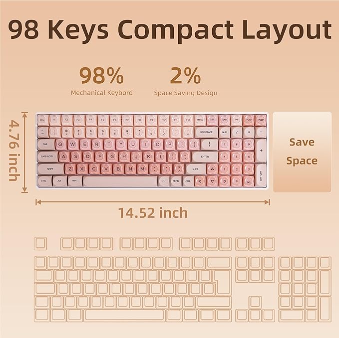 ZORNHER ZH100 Foundation Mechanical Keyboard,98% Pink Creamy Keyboard with Number Pad,Full Size Gaming Keyboard Cute,Jelly MOA Profile Round Keycaps,Silent Quiet Switches