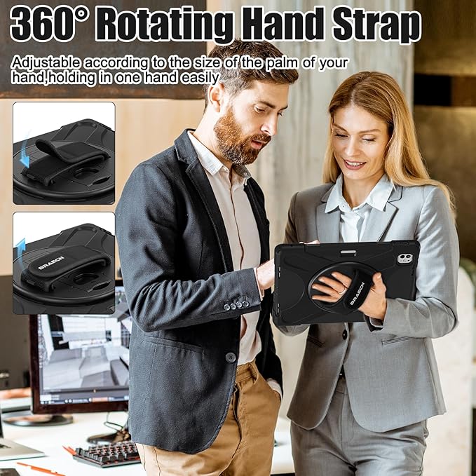 BRAECNstock for Apple iPad Pro 13 inch Case M5 2025 / M4 2024, Shockproof Protective with Pencil Holder, [360 Rotating Hand Strap & Stand], Shoulder Strap, Case for iPad Pro 13, Black