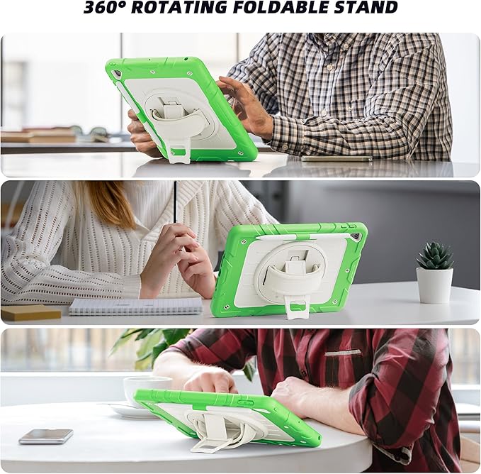 Case for iPad 6th/5th Generation 9.7'' with Screen Protector Pencil Holder [360 Rotating Hand Strap] &Stand, Drop-Proof Case for iPad 6th/5th/ Air 2/ Pro 9.7 (FruitGreen&Beige)