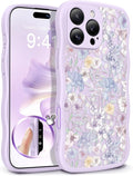 GVIEWIN for iPhone 16 Pro Max Case Compatible with MagSafe [Curly Wave Edge][Full Camera Protection] Floral Translucent Shockproof Magnetic Women Phone Case for 16 Pro Max, Apricot Blossom/Purple