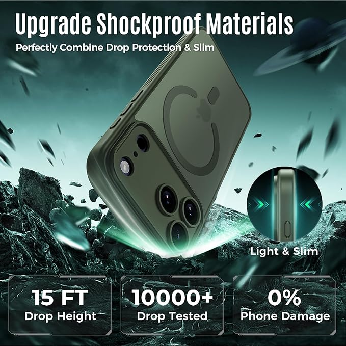 Symcele Designed for iPhone 17 Pro Max Case, Compatible with MagSafe, [Camera Protection] [15FT Military Drop Protection] Shockproof Translucent Matte Anti-Slip Phone Case, 6.9", Alpine Green
