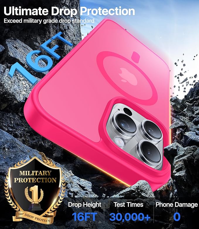 Magnetic for iPhone 14 Pro Max Case, [Compatible with MagSafe][Military-Grade Drop Protection][Anti-Yellowing] Shockproof Translucent Matte Cover for iPhone 14 Pro Max Phone Case,Hot Pink