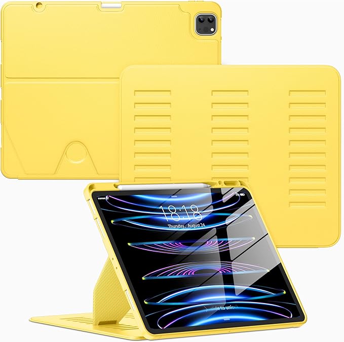 VIKESI Case for iPad Pro 12.9 6th / 5th / 4th / 3rd Generation Case 2022/2021/2020/2018,Multiple Angles Magnetic Stand Cover,Shockproof Soft Back,Pencil Holder,and Auto Sleep/Wake,Yellow