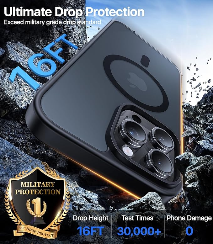 Magnetic for iPhone 15 Pro Case,[Compatible with MagSafe][Military-Grade Drop Protection][Anti-Yellowing] Shockproof Protective Translucent Matte Cover for iPhone 15 Pro Phone Case,Black
