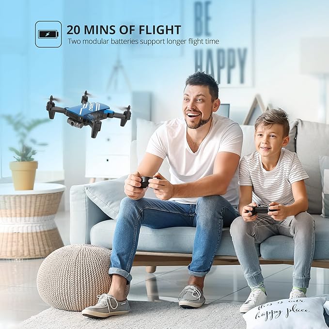 DEERC D20 Mini Drone for Kids with 720P HD FPV Camera Remote Control Toys Gifts for Boys Girls with Altitude Hold, Headless Mode, One Key Start Speed Adjustment, 3D Flips 2 Batteries, Blue