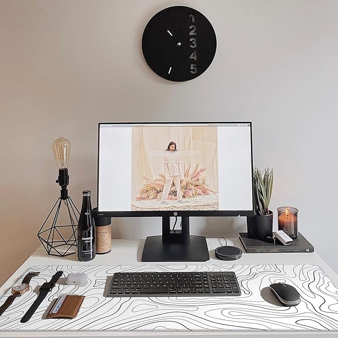 White Topographic Mouse Pad XXL - Extended Gaming Mousepad, Large Non-Slip Desk Mat for Keyboard and Mouse