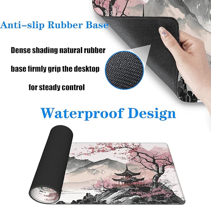 Watercolor Cherry Blossom Large Gaming Mouse Pad,Mouse Pad Gaming 31.5 x 11.8 in Mouse Mat Desk Pad,Large Desk Mat,Extended Keyboard Mousepad with Non-Slip Base and Stitched Edge for Desk Home Office