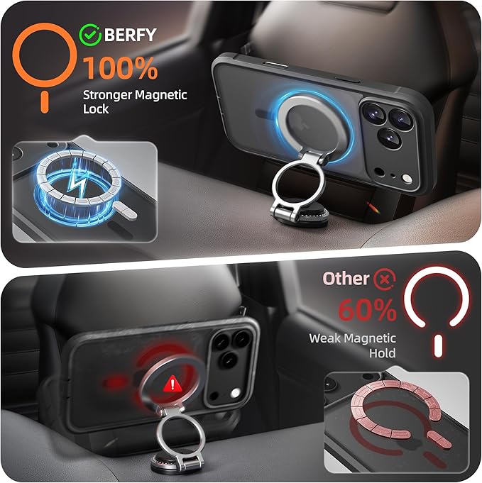 BERFY for iPhone 17 Pro Max Case, Compatible with MagSafe, Built-in Privacy Screen Protector, Camera Protection, Shockproof Full Body Phone Case 6.9", Translucent Black