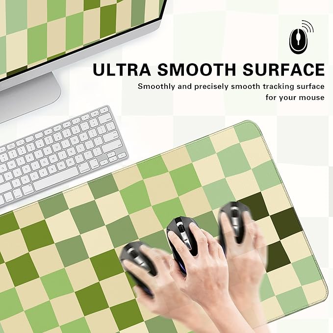 Desk Cover Mat, XXL Large Mouse Pad, Cute Desk Pad Decor for Office Game Home 31.5 X 15.7 Inch (Green Checkered)