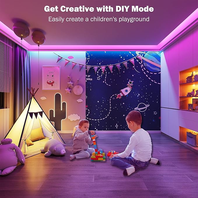 Leeleberd 130 ft Led Lights for Bedroom,(2 Rolls of 65FT) Bluetooth Smart APP Control Color Changing RGB Led Strip Lights with Remote Control Led Lights for Room Kitchen Party Home Decoration
