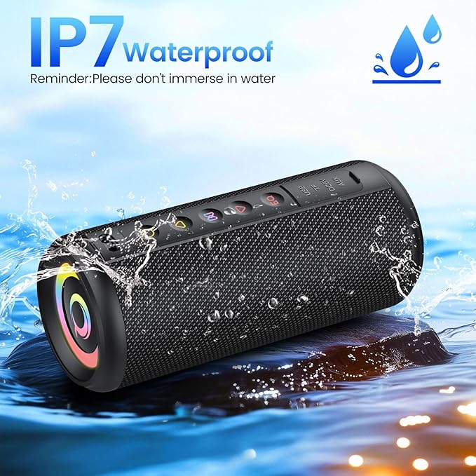 Portable Bluetooth Speaker, 2026 Bluetooth 5.4 Wireless Speaker with 20W HD Loud Stereo Sound, 20H Playtime, LED Lights, IP7, TWS Pairing, Built-in Mic, for Outdoor, Home, Beach, Party, Gift