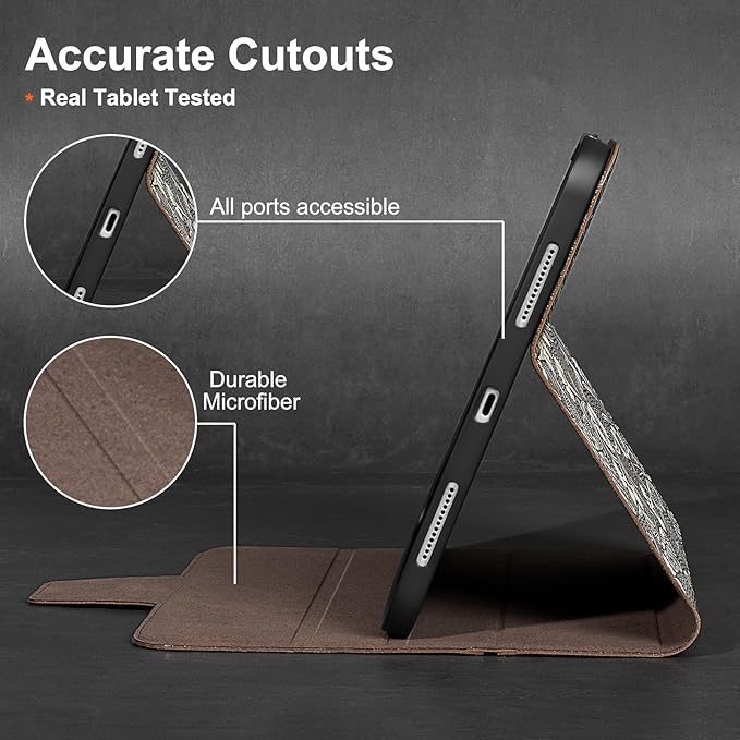 Gexmil Premium Leather Case for iPad mini 7 (A17 Pro) 2024 / iPad mini 6 Generation 2021 8.3 Inch,Pencil Holder, Magnetic Closure,Shockproof Cowhide Cover,Adjustable Stand,Butterfly Grey